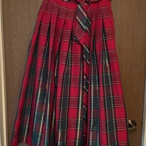 Talbots Vibrant Red and Green Plaid A-Line Skirt